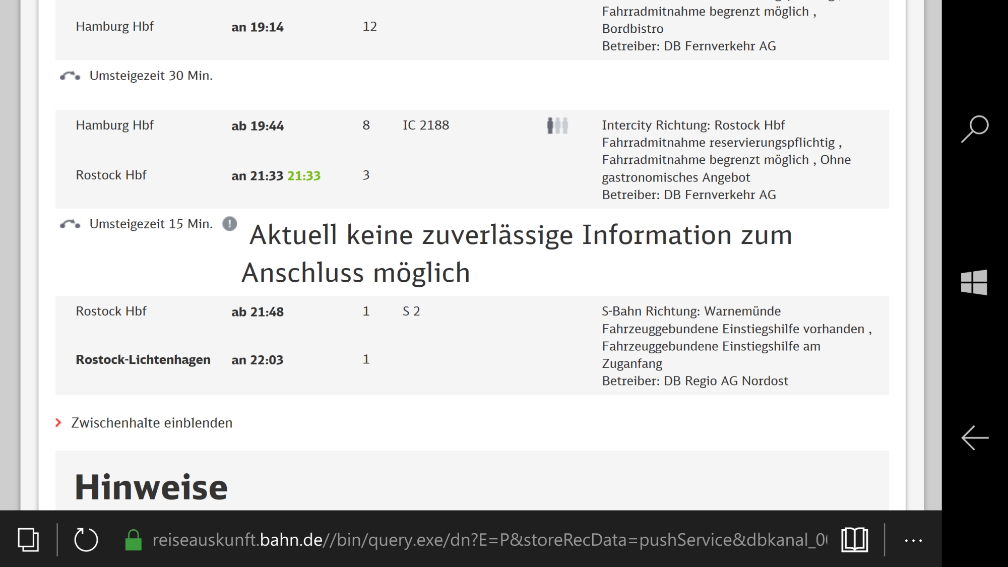 Screenshot Bahn-App