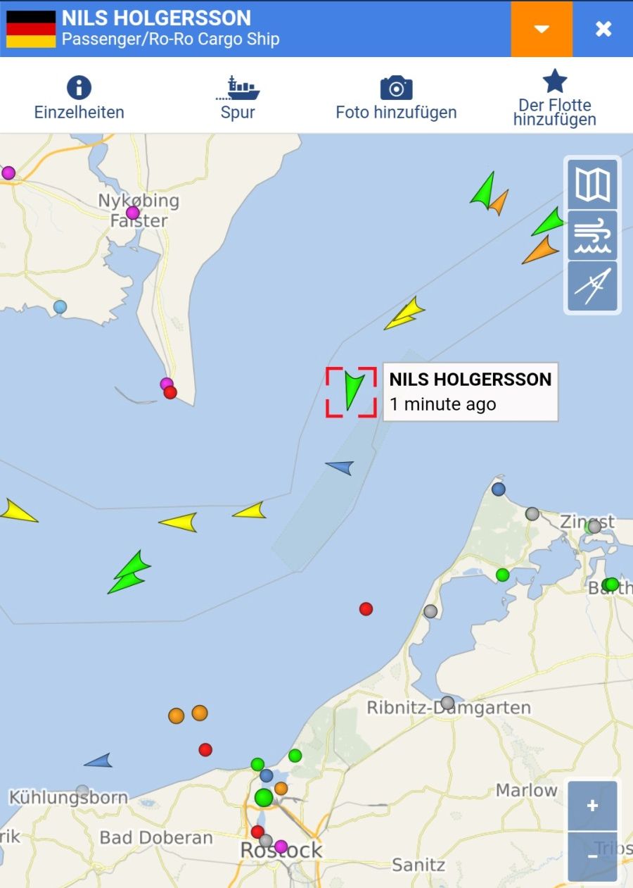 Screenshot vesselfinder.com: Nils Holgersson in der Kaderinne